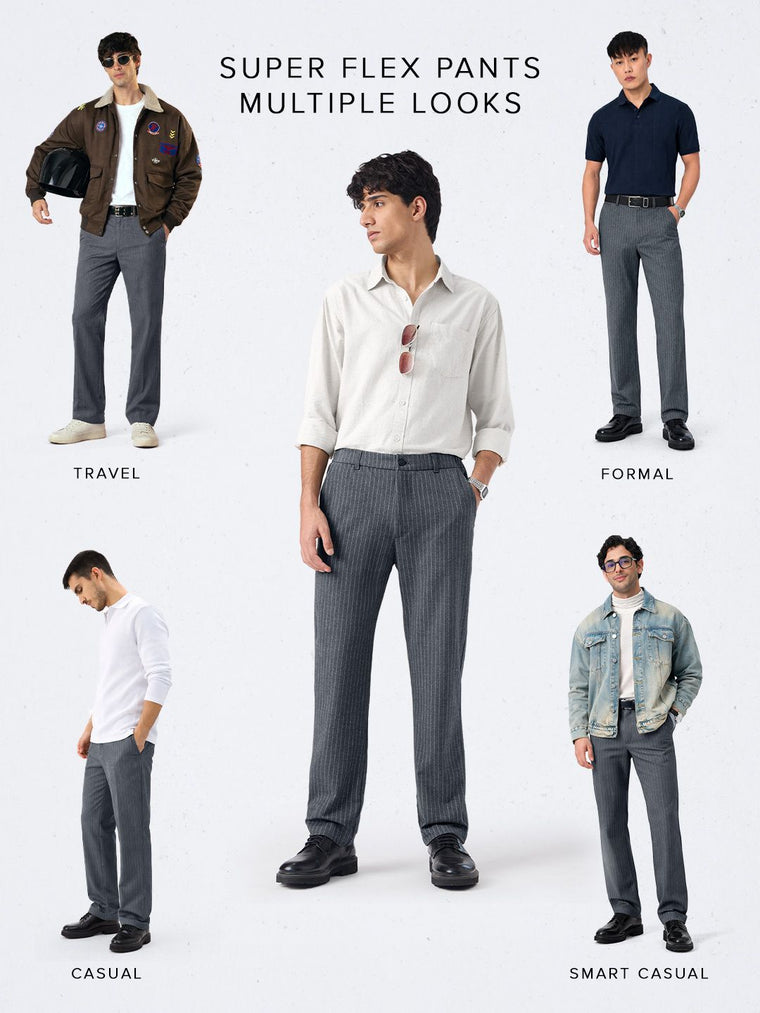 Super Pants: Grey Stripes (Classic Fit) Men Super Flex Pants