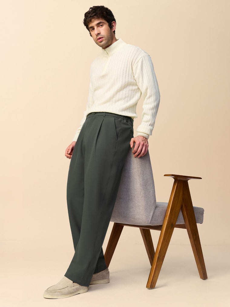 Korean Pants: Dark Olive Men Korean Pants