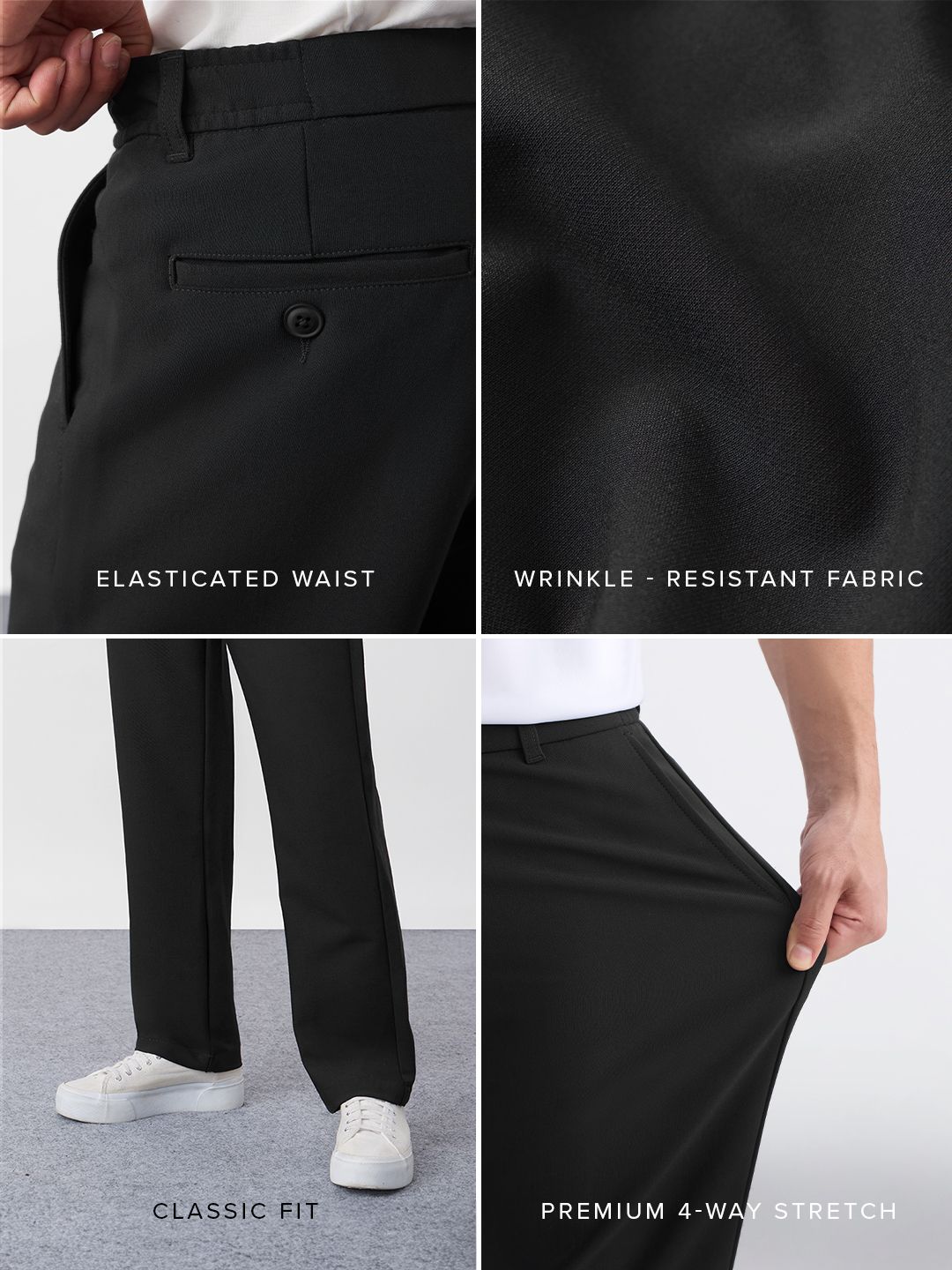Super Pants: Black (Classic Fit) Men Super Flex Pants