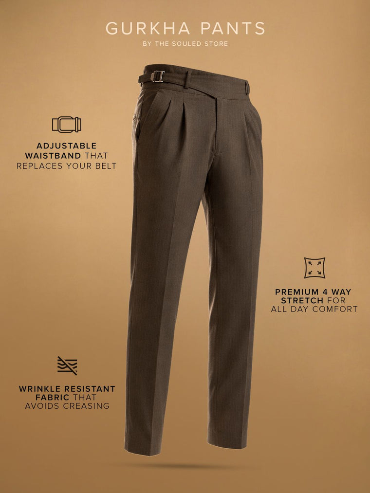 Gurkha Pants: Pecan Brown Stripes Men Super Flex Pants