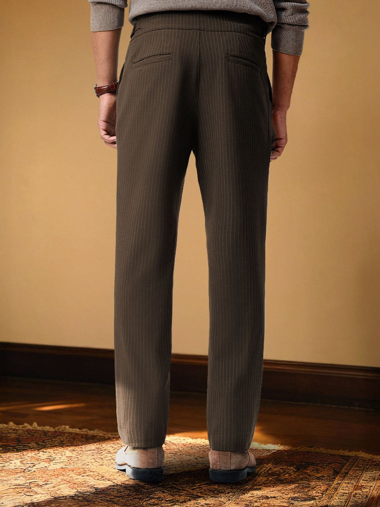 Gurkha Pants: Pecan Brown Stripes Men Super Flex Pants