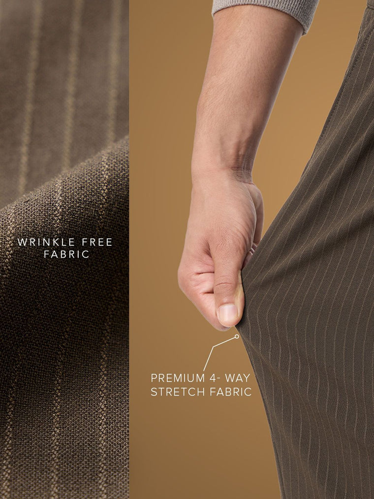 Gurkha Pants: Pecan Brown Stripes Men Super Flex Pants