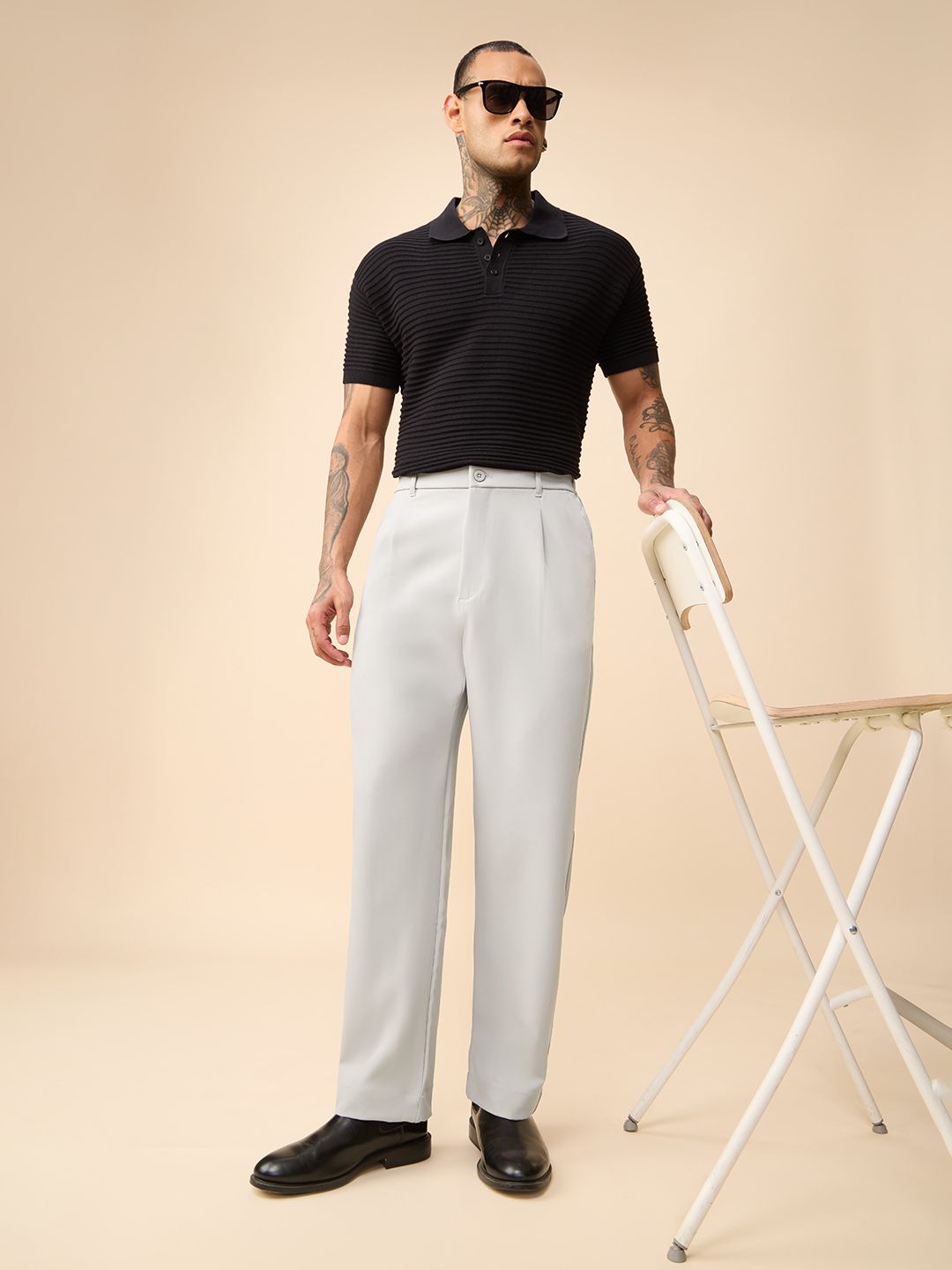 Korean Pants: Light Grey Men Korean Pants