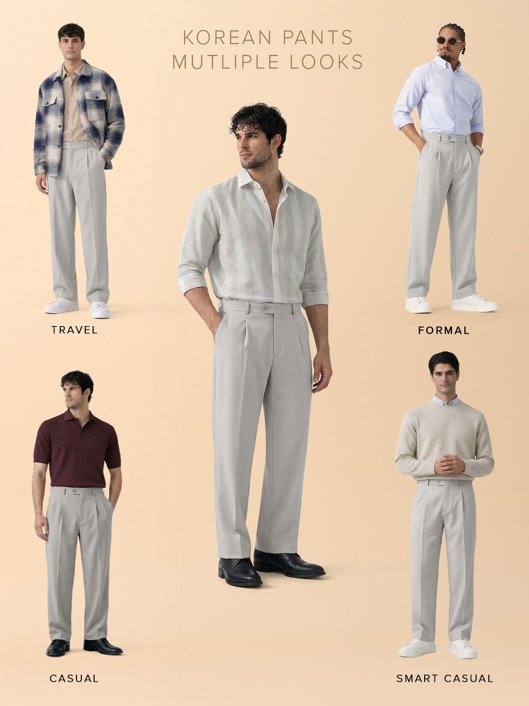 Korean Pants: Light Grey Men Korean Pants
