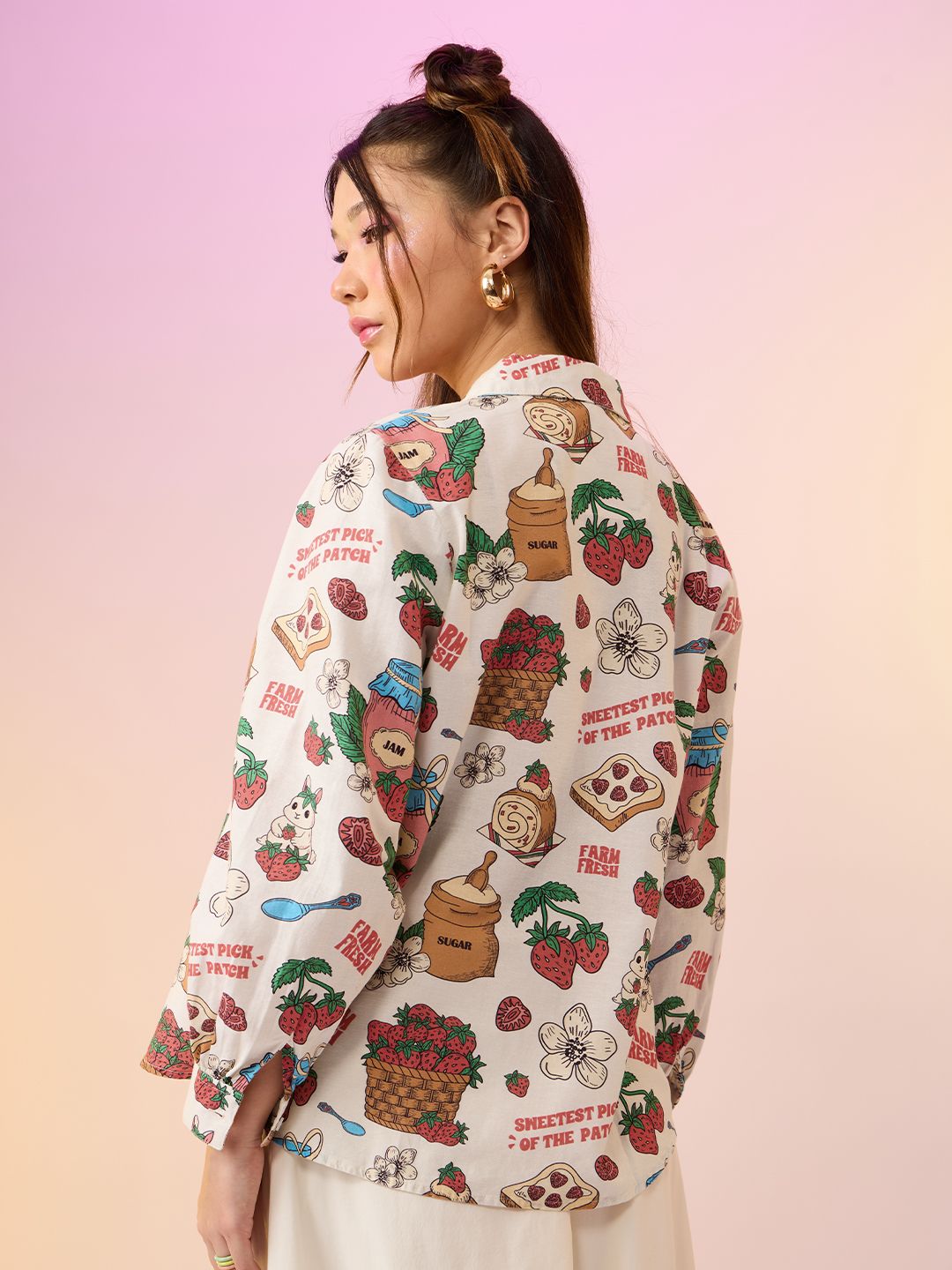 Cotton Linen Shirt: Strawberry Women Relaxed Shirts
