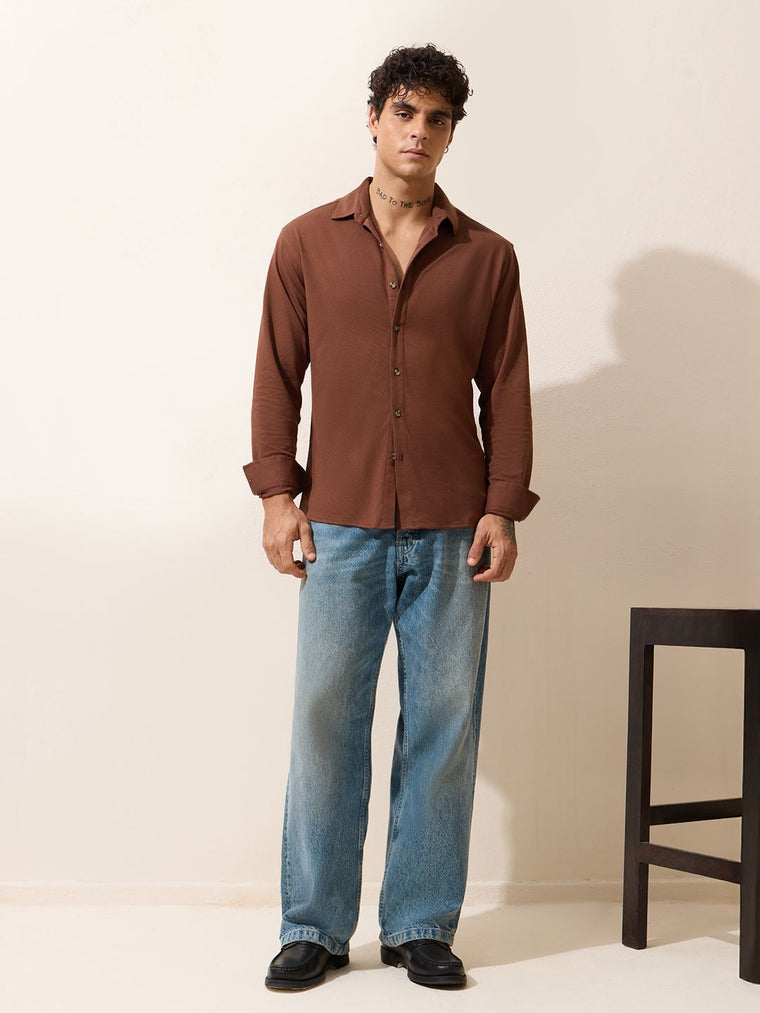 Solids: Amber Glow Men Textured Shirts
