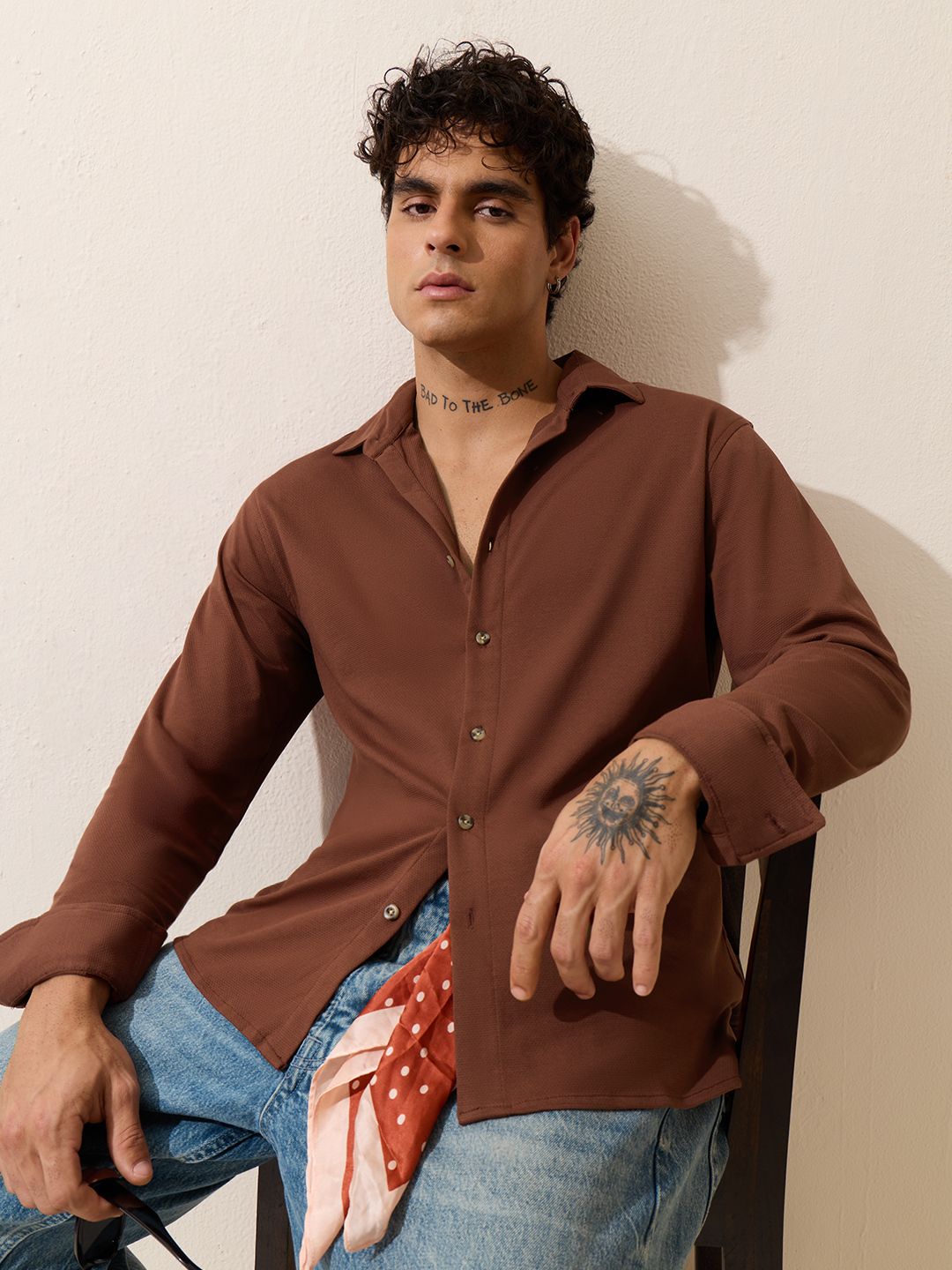 Solids: Amber Glow Men Textured Shirts