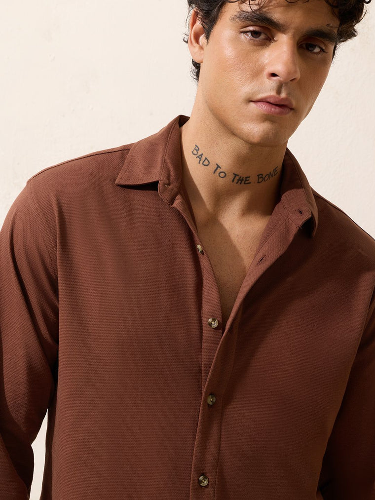 Solids: Amber Glow Men Textured Shirts