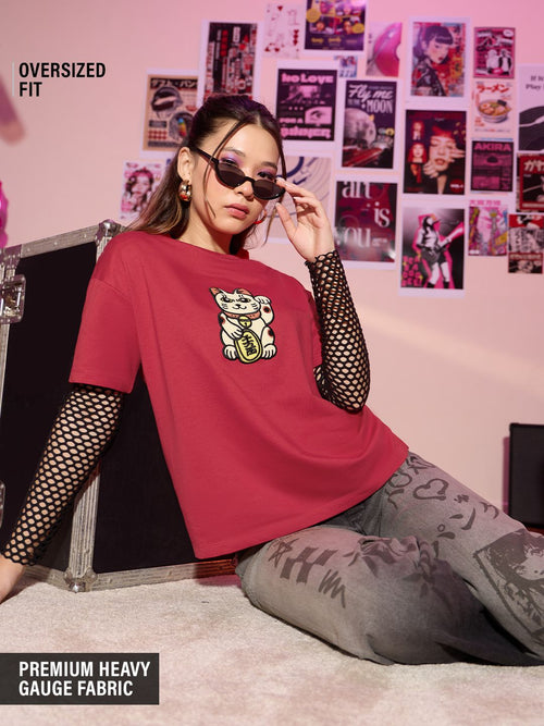 TSS Originals: Lucky Cat Women Oversized T-Shirts