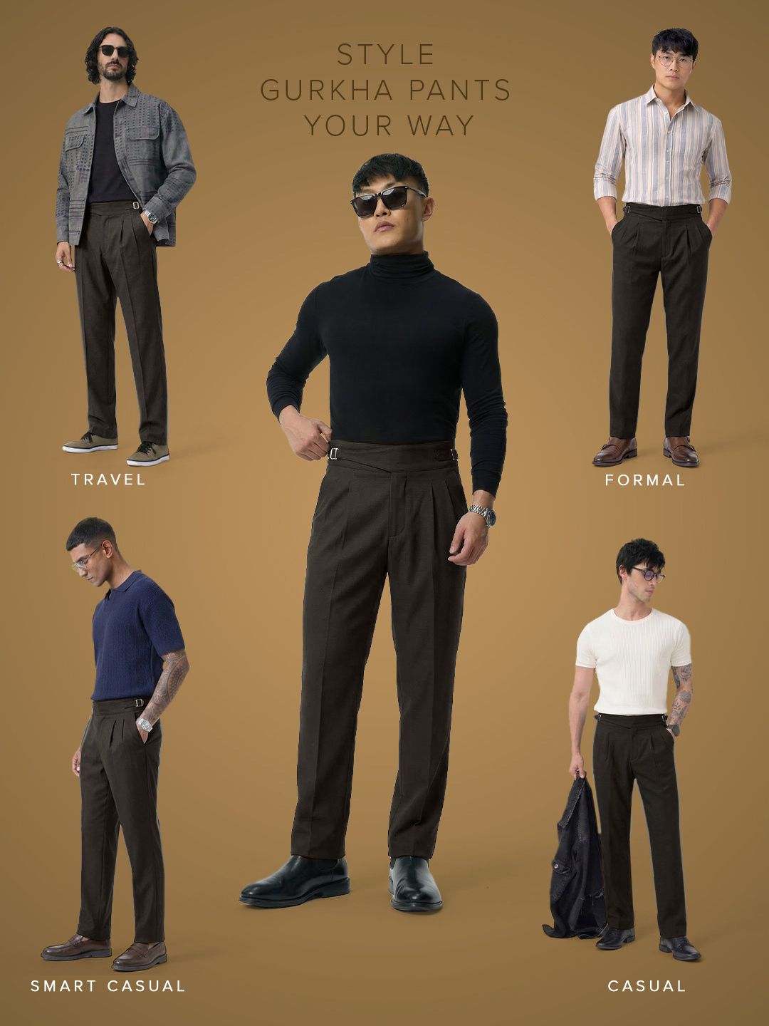 Gurkha Pants: Dark Brown Men Super Flex Pants