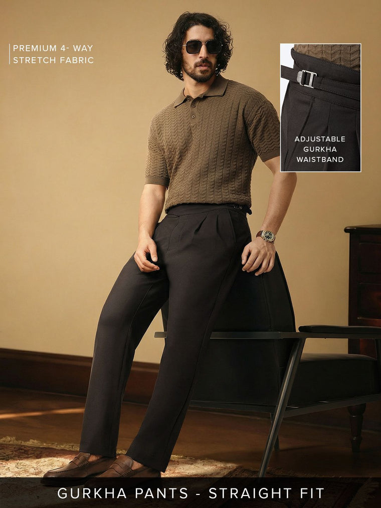Gurkha Pants: Dark Brown Men Super Flex Pants