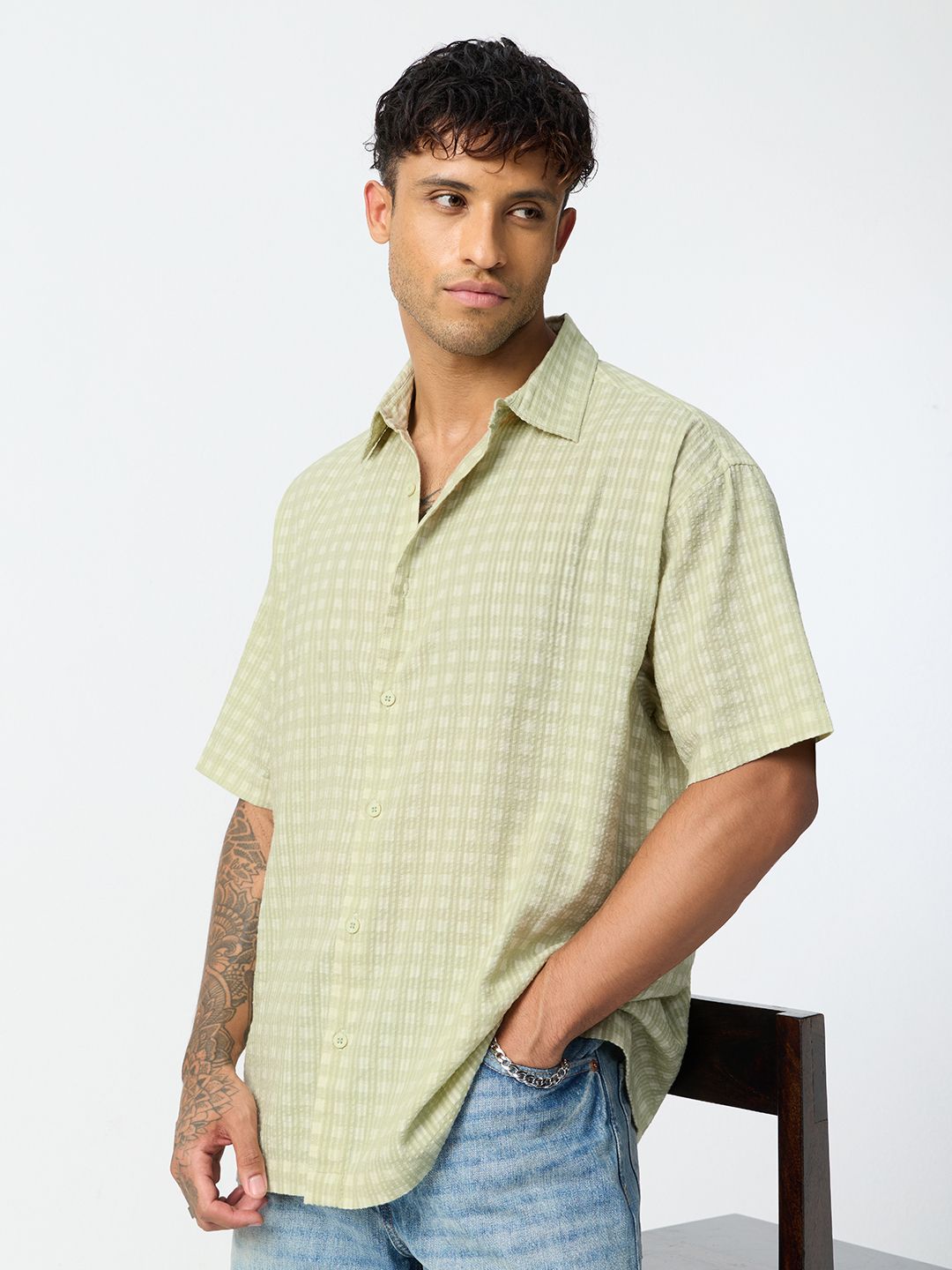 Textured Shirt: Olive Mist Men Textured Shirts