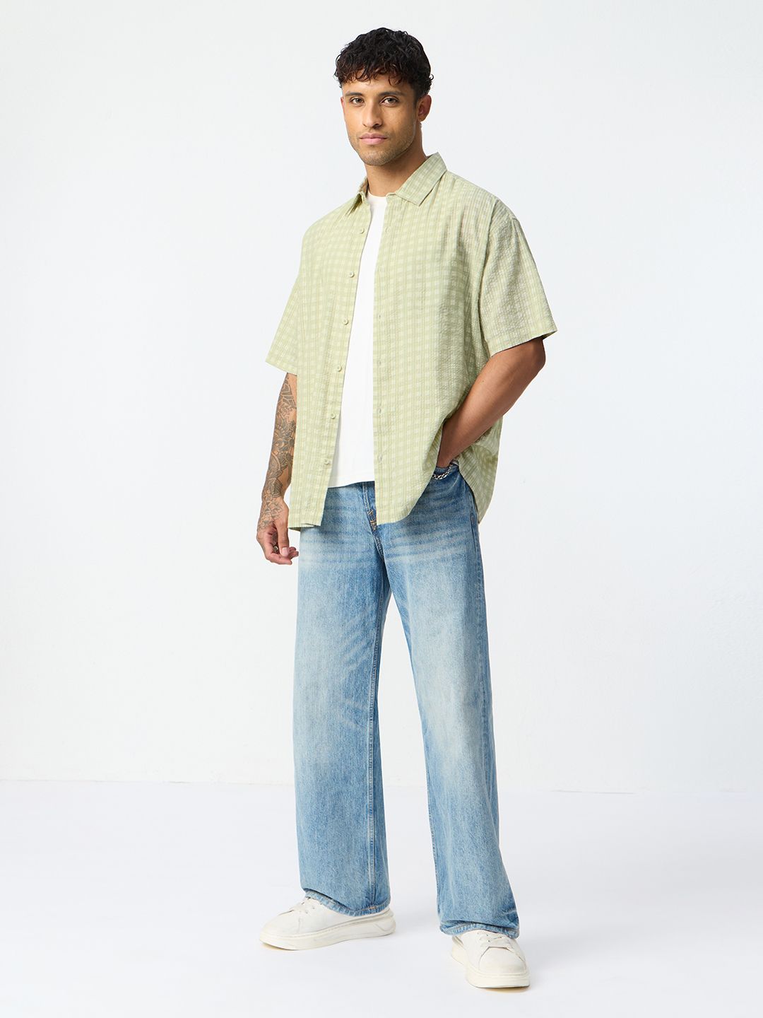 Textured Shirt: Olive Mist Men Textured Shirts