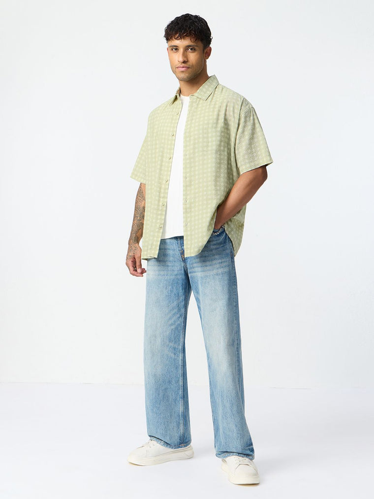 Textured Shirt: Olive Mist Men Textured Shirts