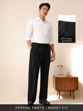 Pleated Striped Pants: Black Men Korean Pants