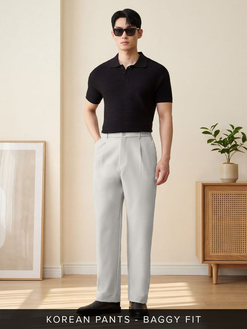 Korean Pants: Light Grey Men Korean Pants