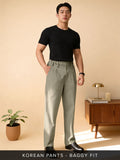 Pleated Striped Pants: Khaki Men Korean Pants