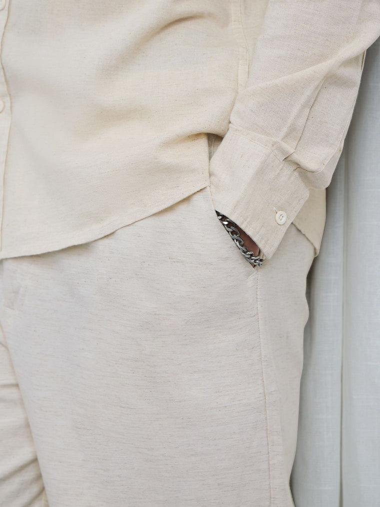 Cotton Linen Pants: Ecru Cotton Linen Pants