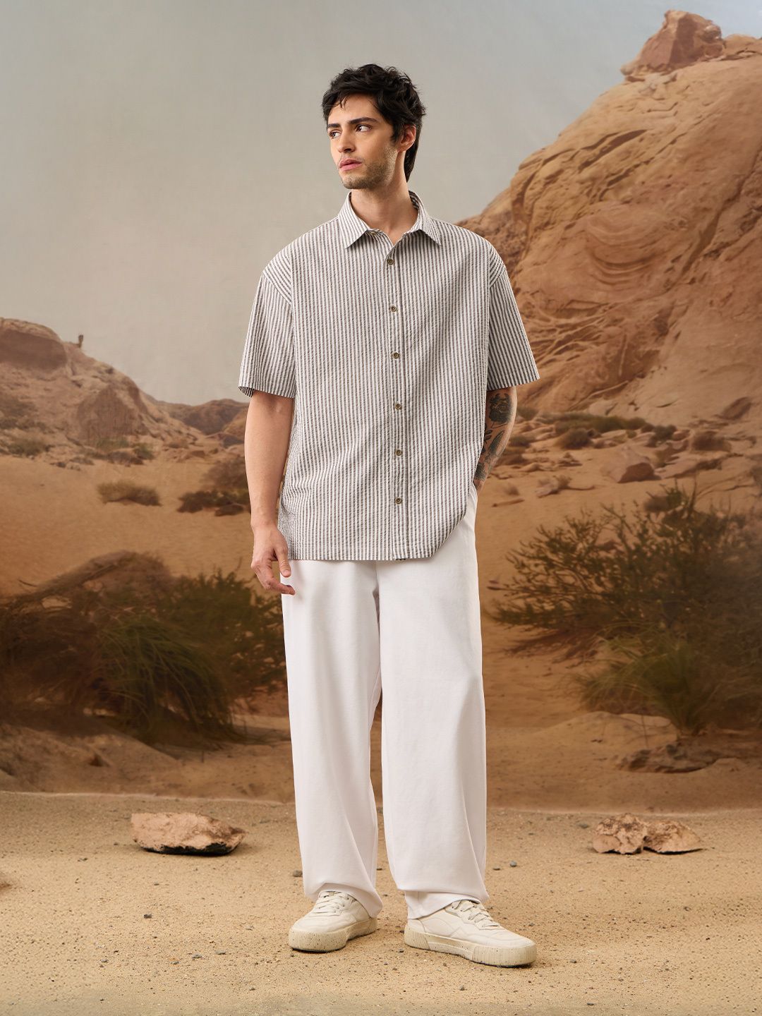 Seer Sucker Stripes: Almondine Oversized Shirts