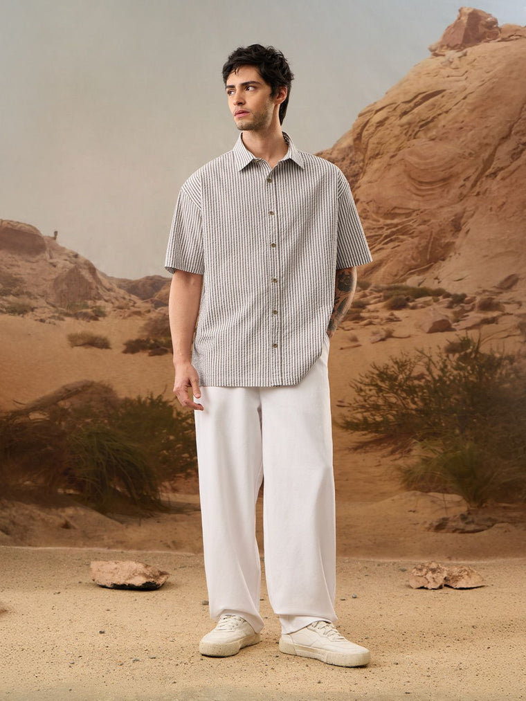 Seer Sucker Stripes: Almondine Oversized Shirts