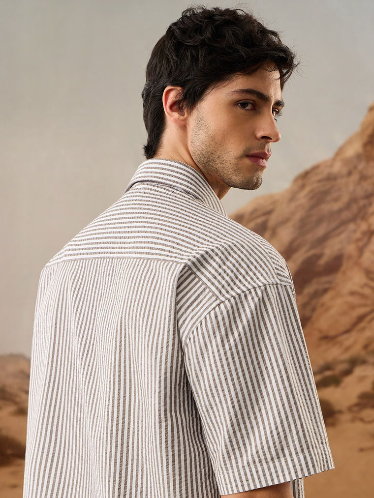 Seer Sucker Stripes: Almondine Oversized Shirts