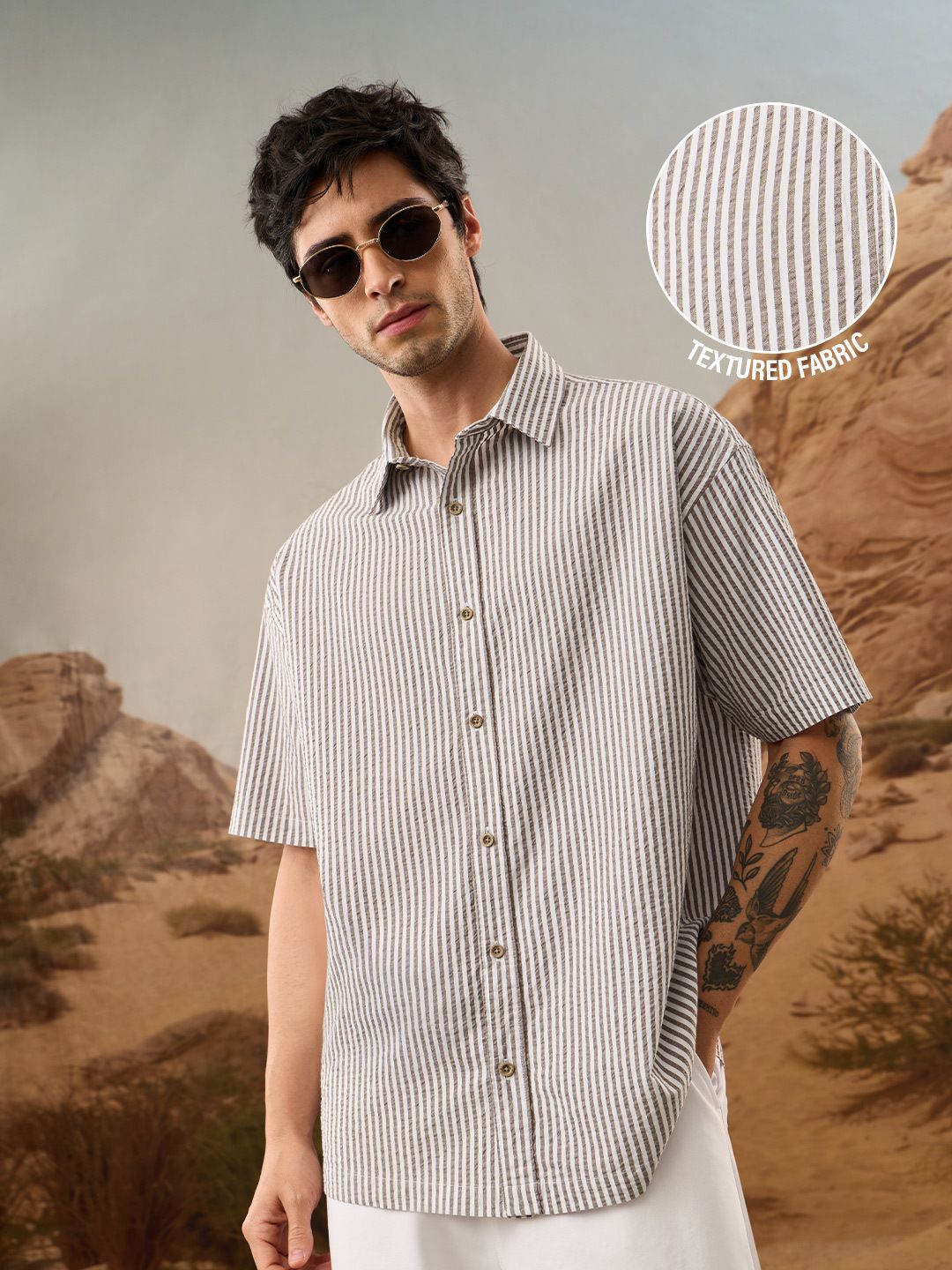 Seer Sucker Stripes: Almondine Oversized Shirts