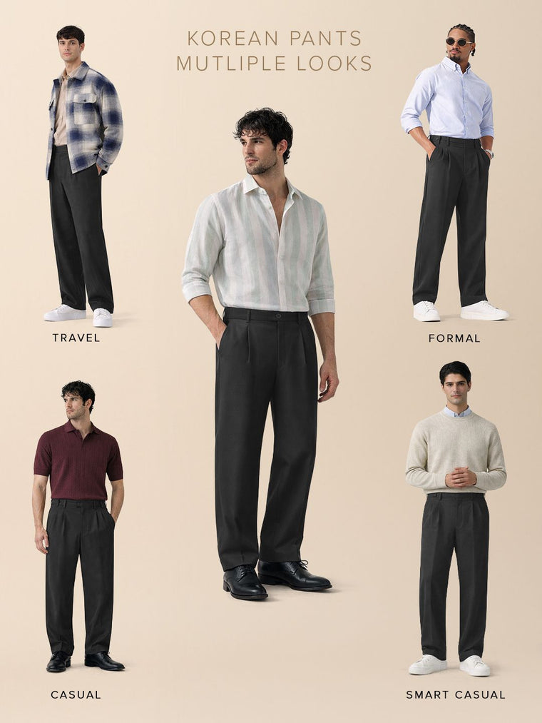 Korean Pants: Charcoal Black Men Korean Pants