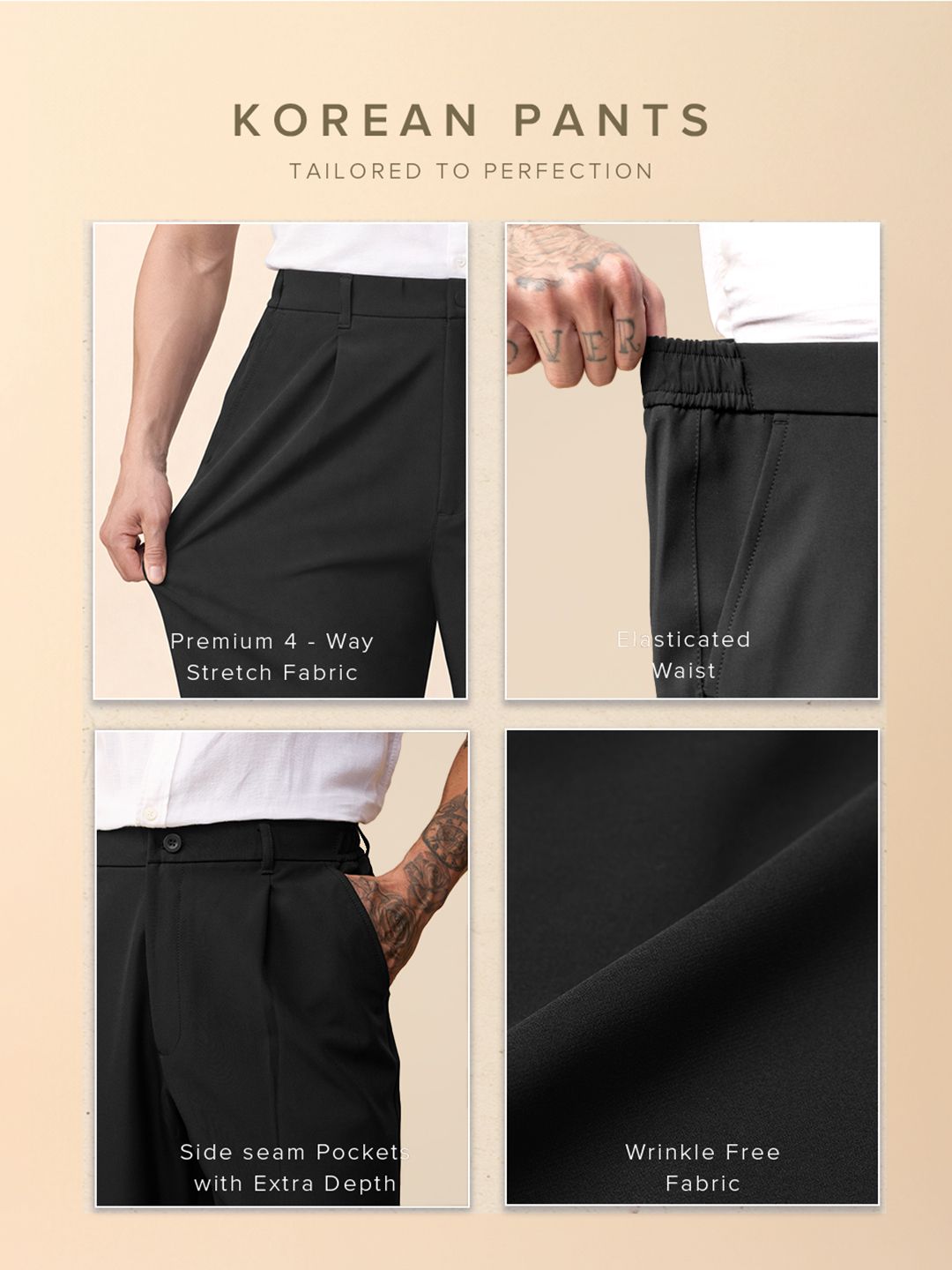 Korean Pants: Charcoal Black Men Korean Pants