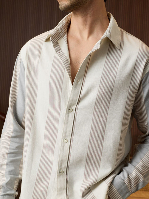 Striped Shirt: Monotone Men Relaxed Shirts