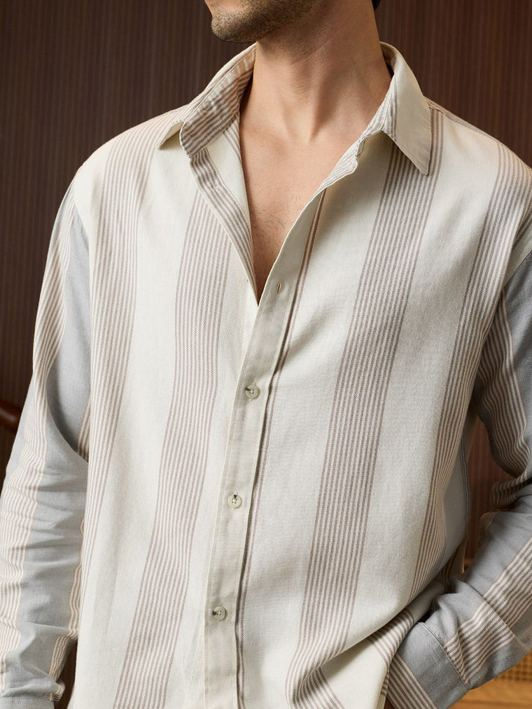 Striped Shirt: Monotone Men Relaxed Shirts