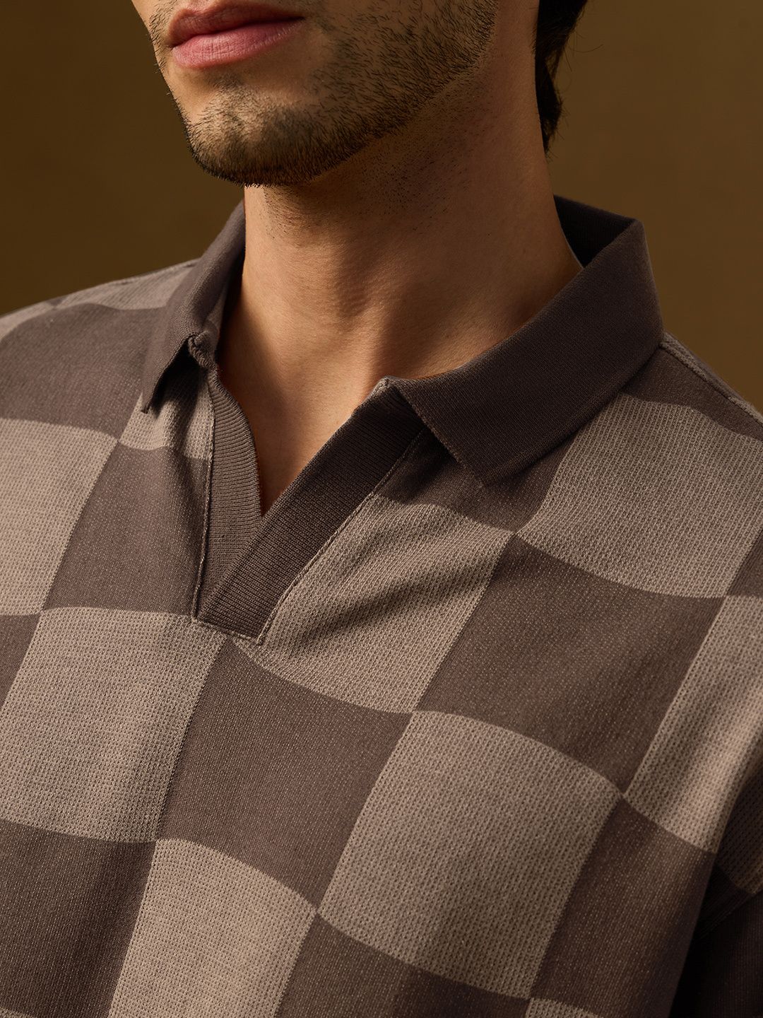 Jacquard: Old School Brown Oversized Polos