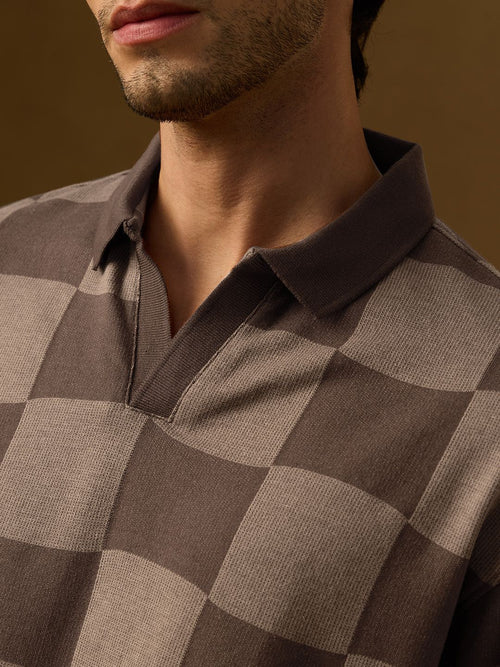 Jacquard: Old School Brown Oversized Polos