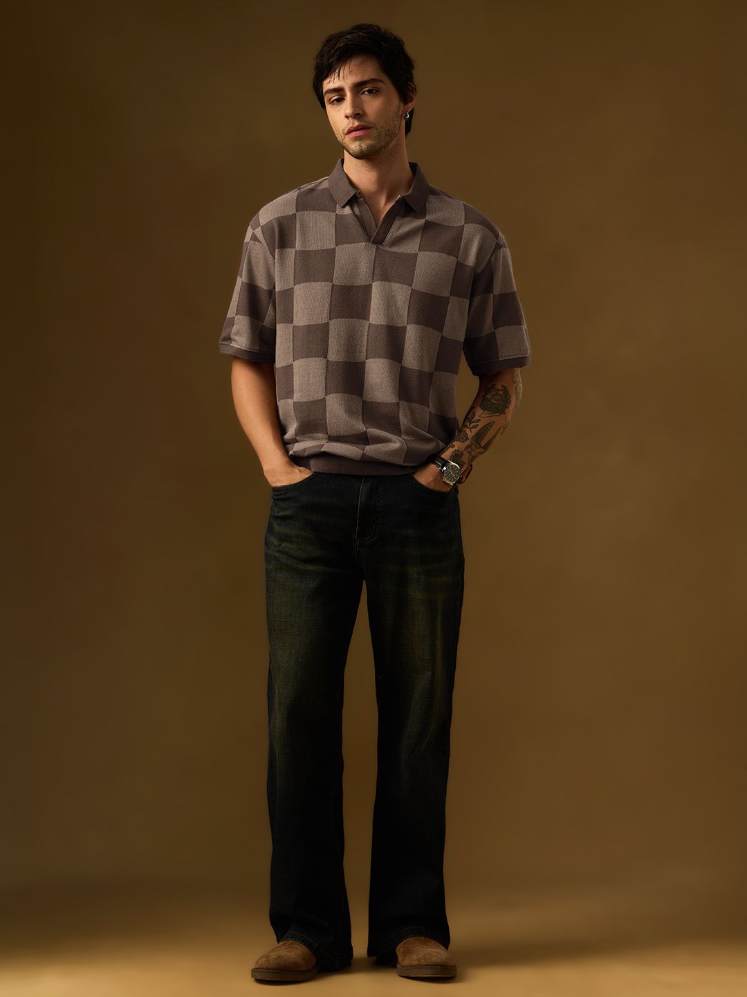 Jacquard: Old School Brown Oversized Polos