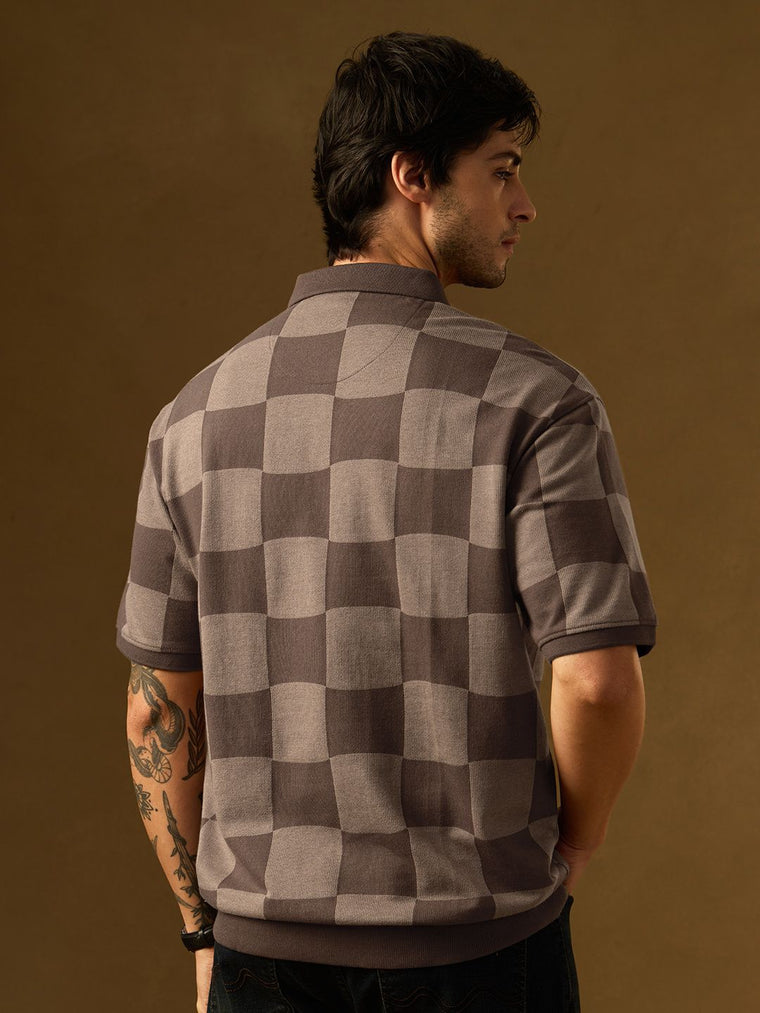 Jacquard: Old School Brown Oversized Polos