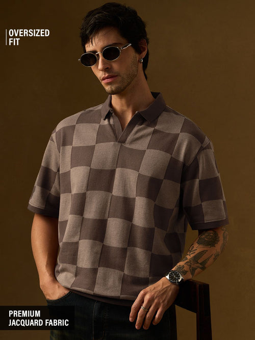 Jacquard: Old School Brown Oversized Polos