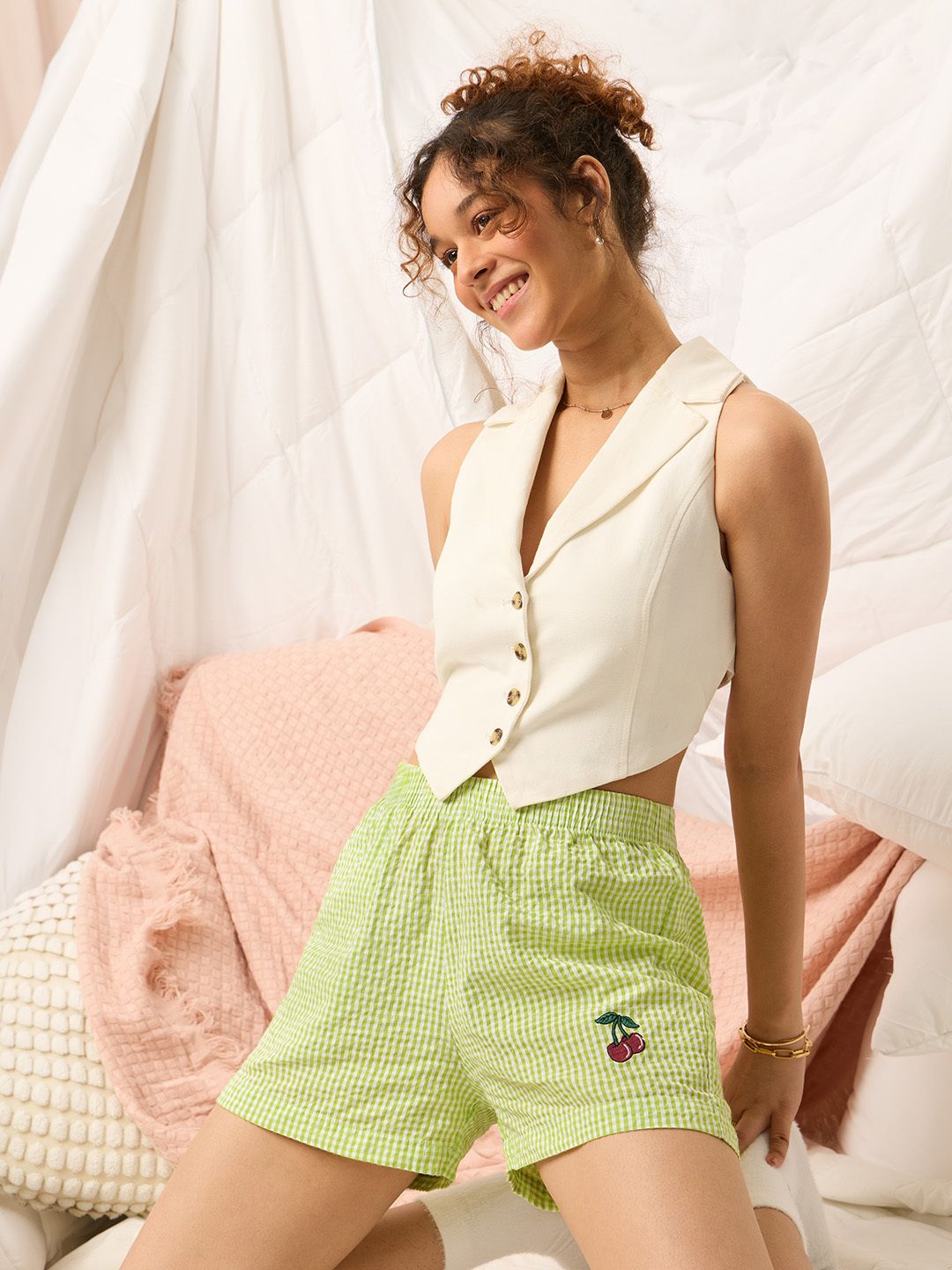 Seersucker Shorts: Cherry Women Lounge Boxers