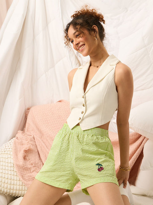 Seersucker Shorts: Cherry Women Lounge Boxers