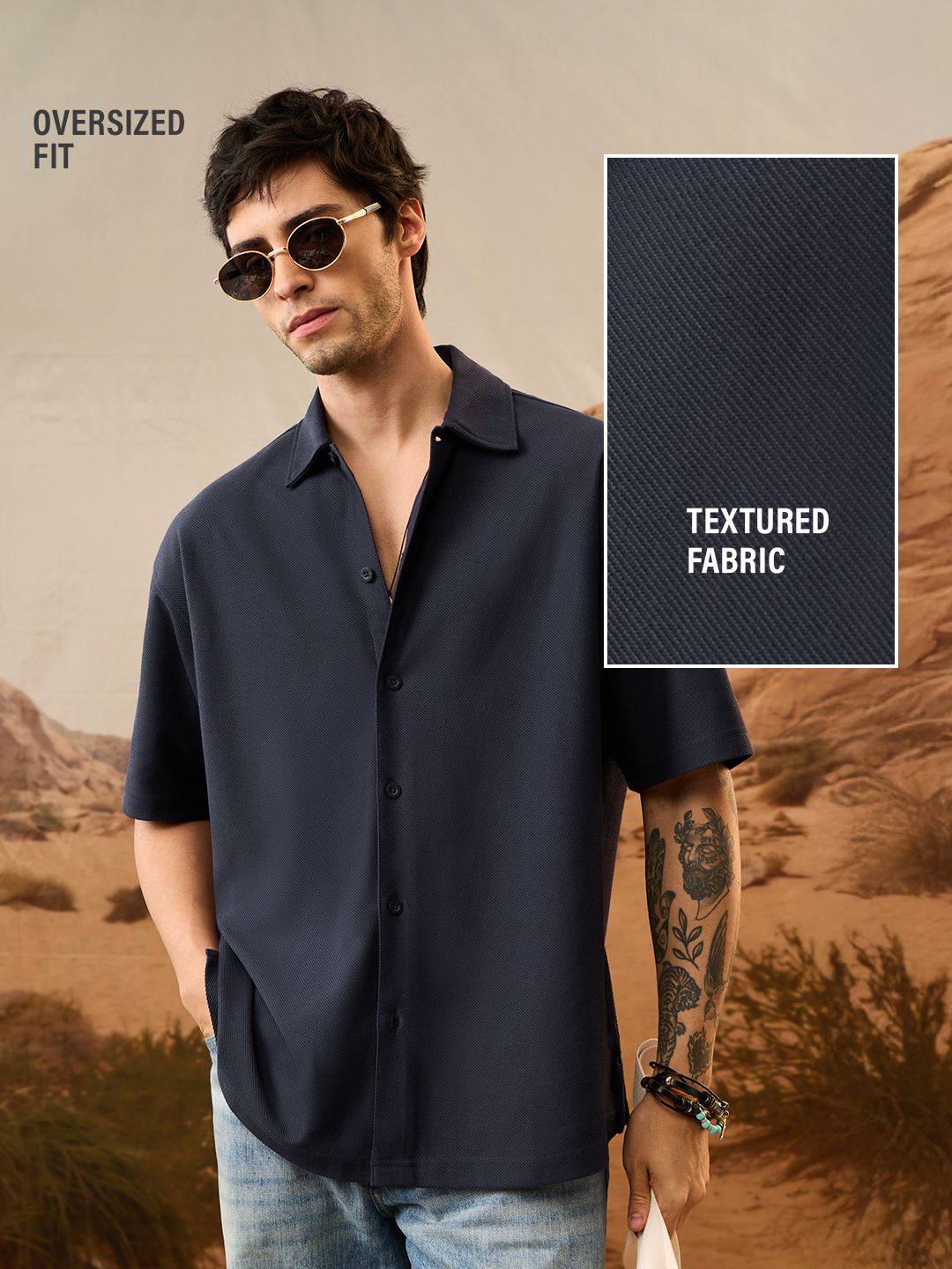 Oversized Shirt: Deep Sapphire Men Textured Shirts