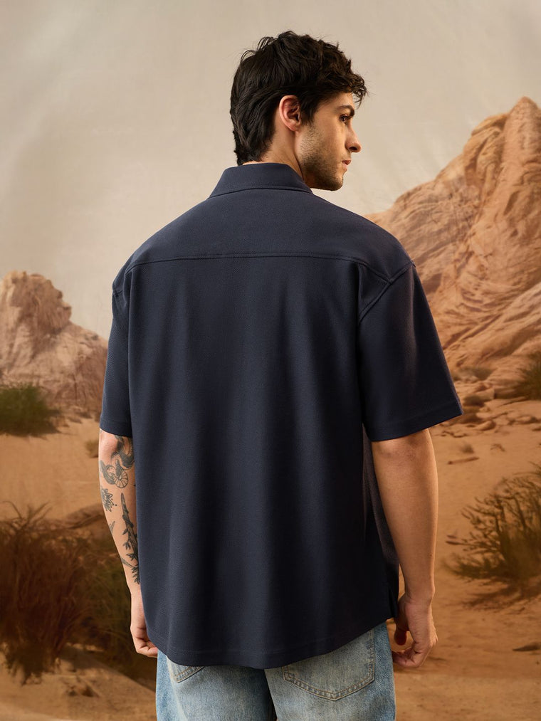 Oversized Shirt: Deep Sapphire Men Textured Shirts