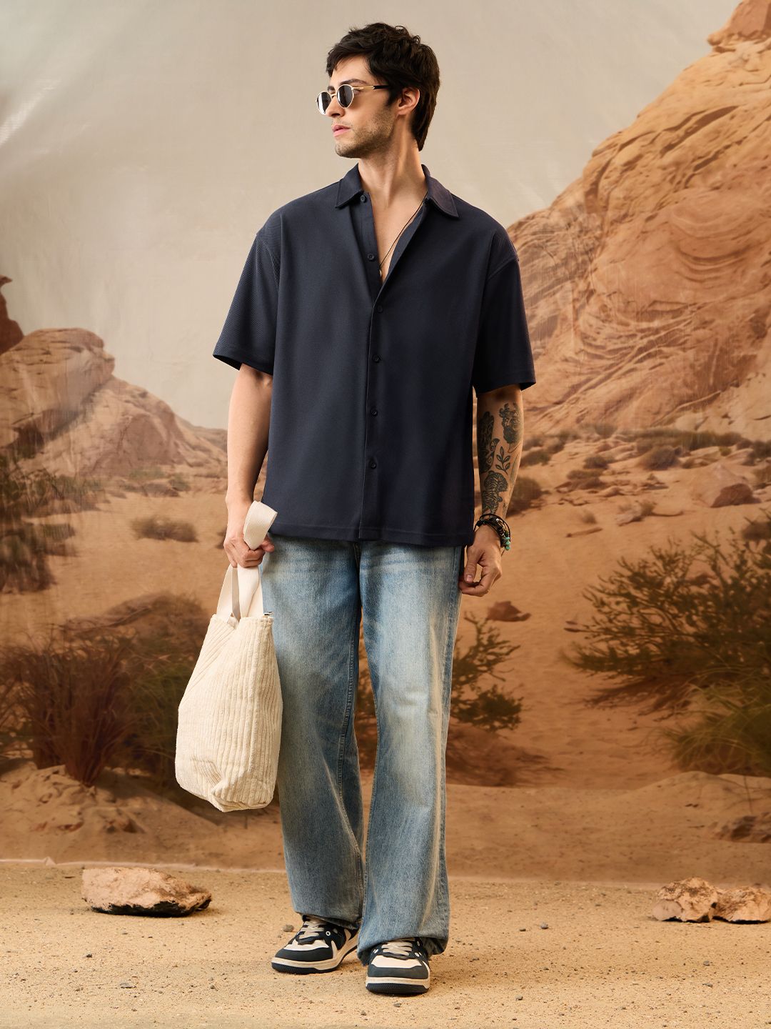 Oversized Shirt: Deep Sapphire Men Textured Shirts