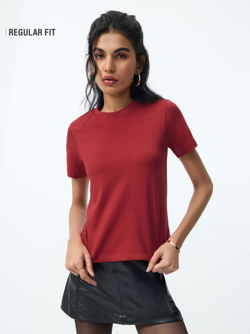Regular Solids: Ruby Women Regular T-Shirts