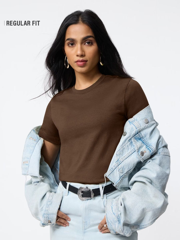 Regular Solids: Cocoa Women Regular T-Shirts