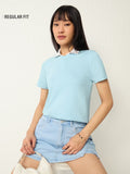 Regular Solids: Baby Blue Women Regular T-Shirts
