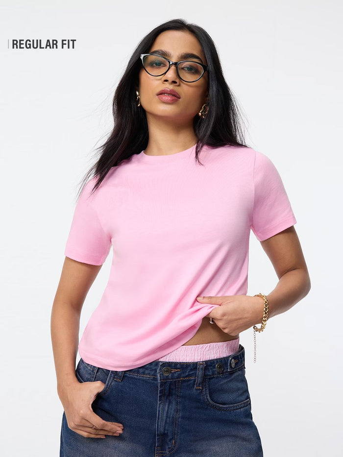 Regular Solids: Rose Blush Women Regular T-Shirts