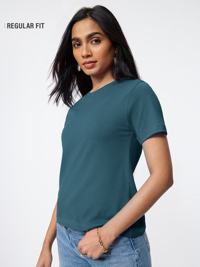 Regular Solids: Regal Blue Women Regular T-Shirts