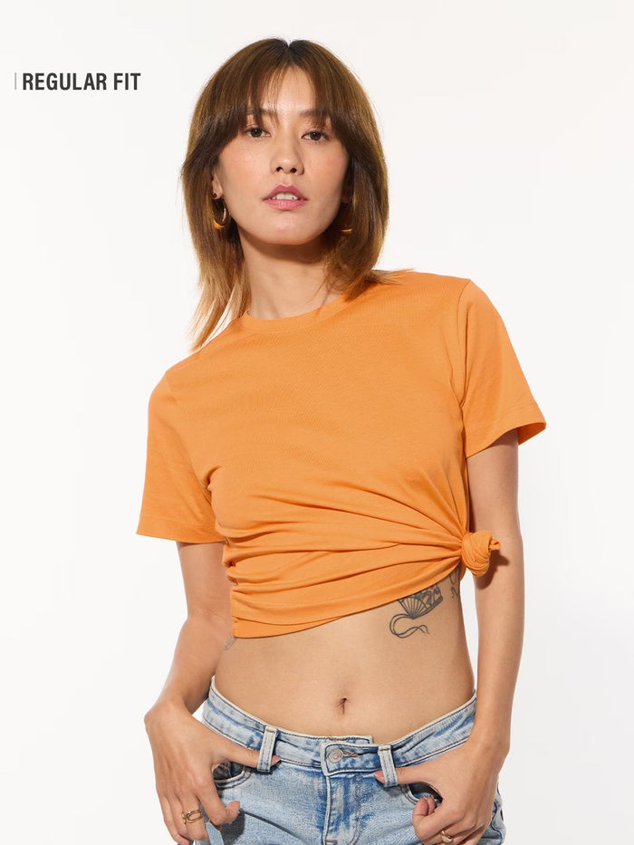 Regular Solids: Tangy Orange Women Regular T-Shirts