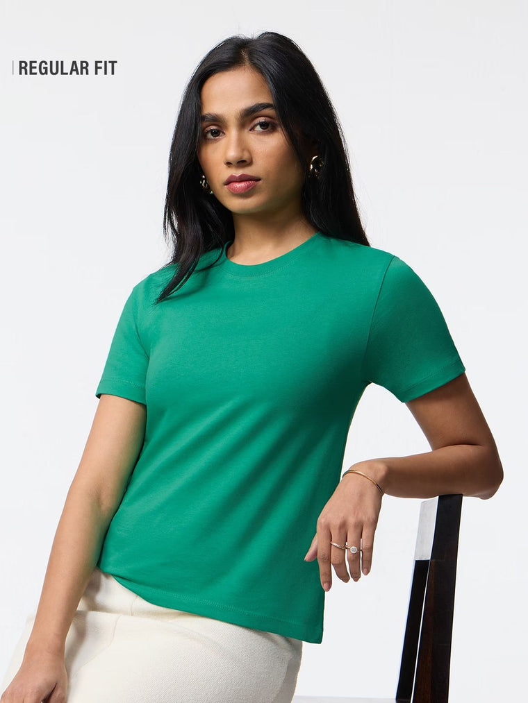 Regular Solids: Emerald Women Regular T-Shirts