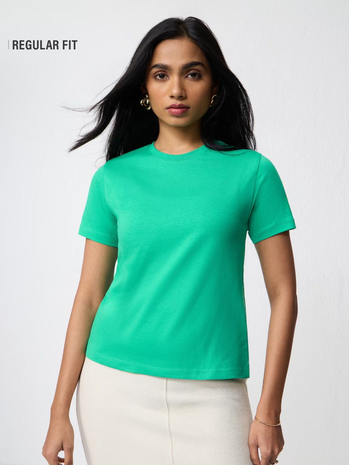 Regular Solids: Holly Green Women Regular T-Shirts