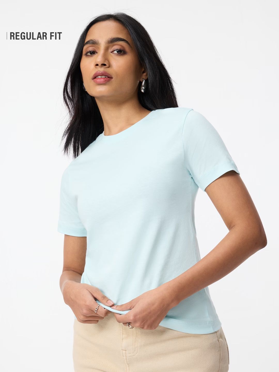 Regular Solids: Pearl White Women Regular T-Shirts