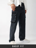 Baggy-Fit Denim: Black Stone Men Cargo Jeans